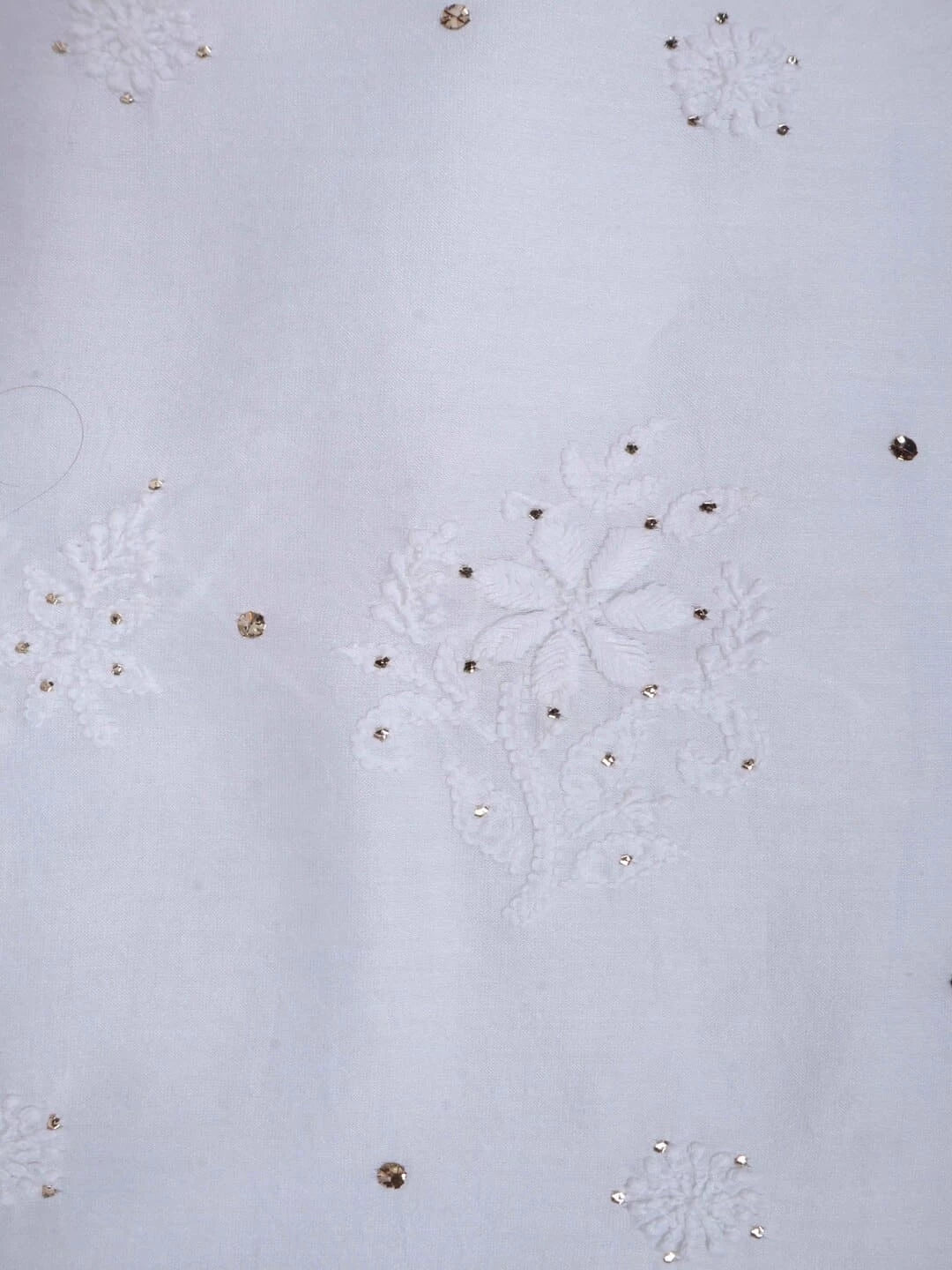 Ada Hand Embroidered White Chanderi Lucknowi Chikankari Unstitched Kurta Dupatta Set With Muqaish Work 01A227473