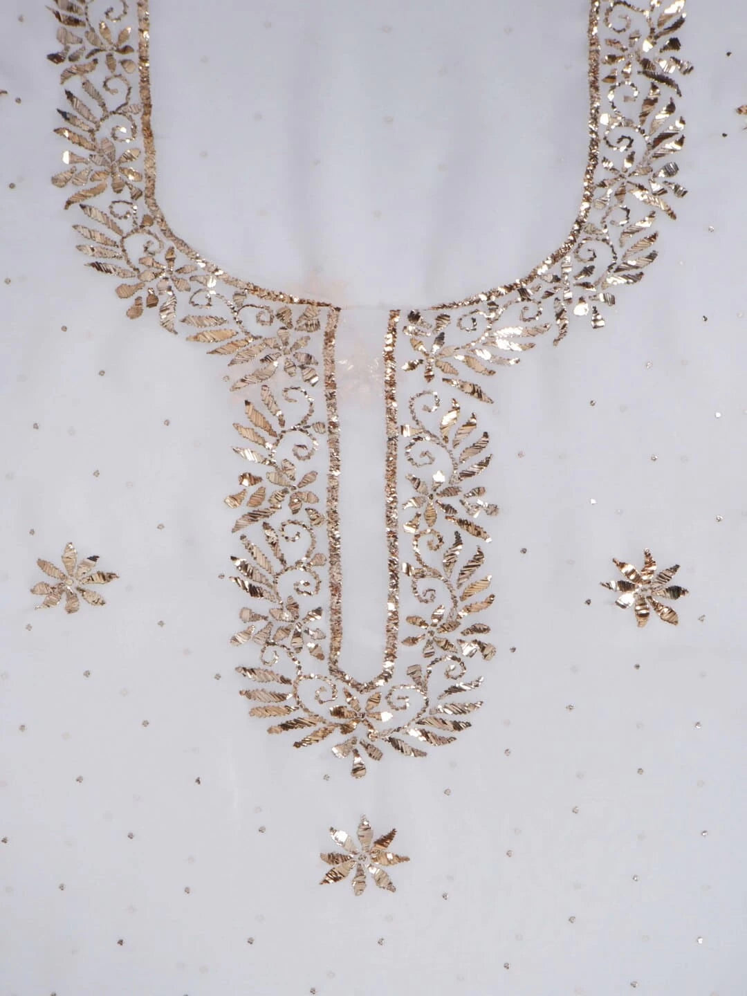 Ada Hand Embroidered White Georgette Lucknowi Chikankari Unstitched Kurta Dupatta Set with Muqaish Work 01A248615