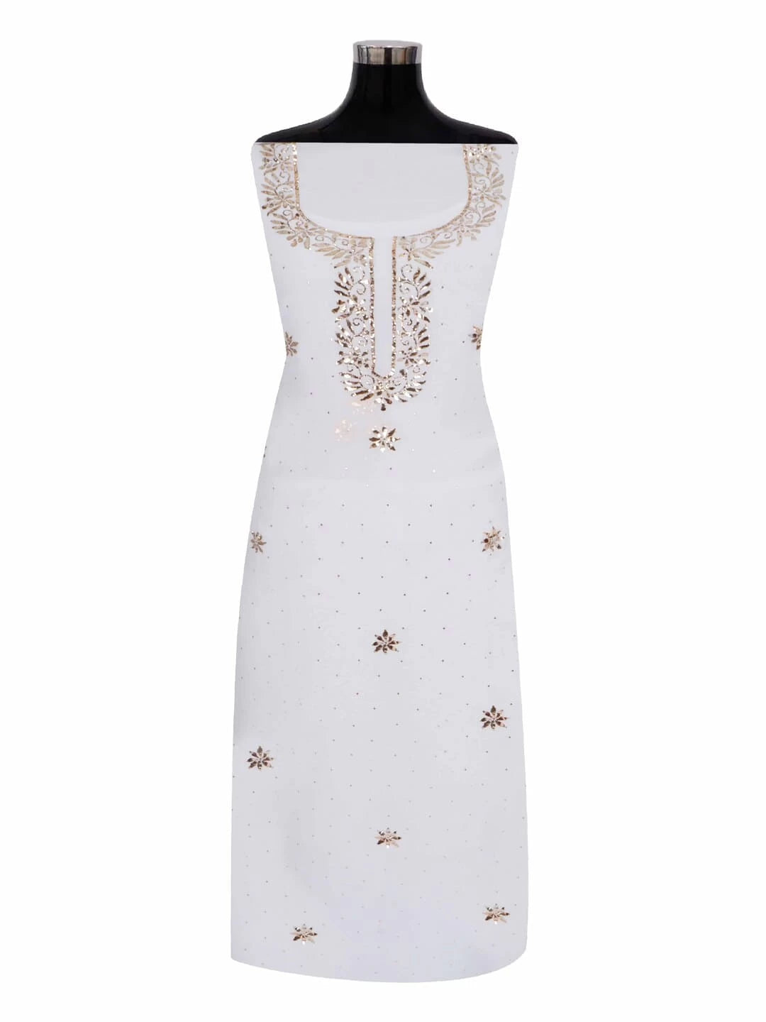 Ada Hand Embroidered White Georgette Lucknowi Chikankari Unstitched Kurta Dupatta Set with Muqaish Work 01A248615