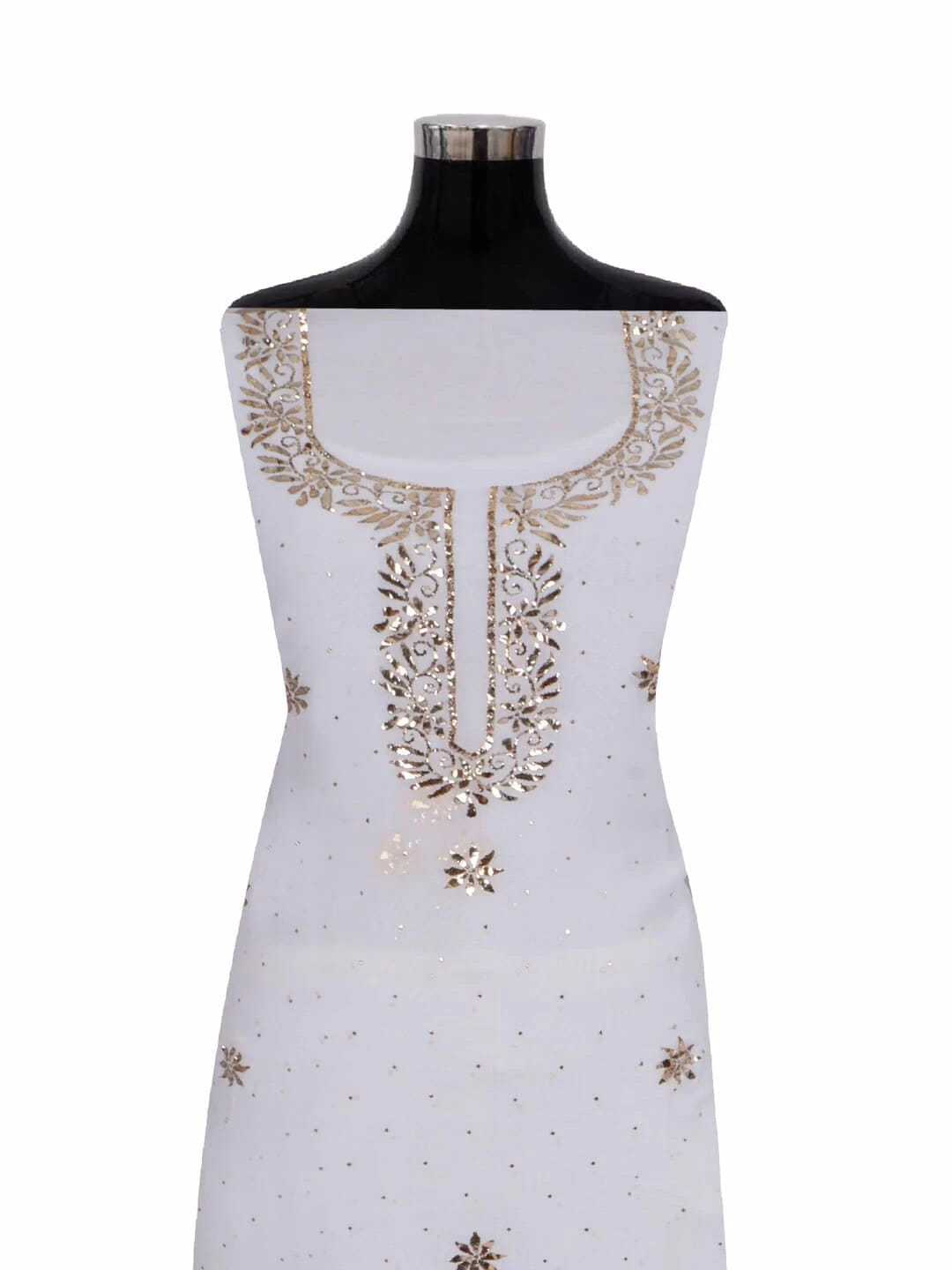 Ada Hand Embroidered White Georgette Lucknowi Chikankari Unstitched Kurta Dupatta Set with Muqaish Work 01A248615