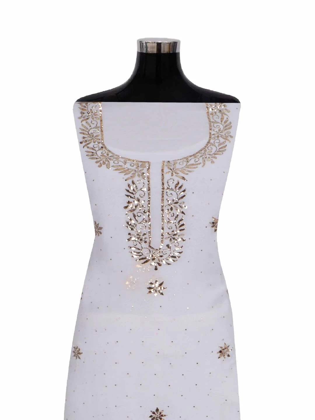 Ada Hand Embroidered White Georgette Lucknowi Chikankari Unstitched Kurta Dupatta Set with Muqaish Work 01A248615