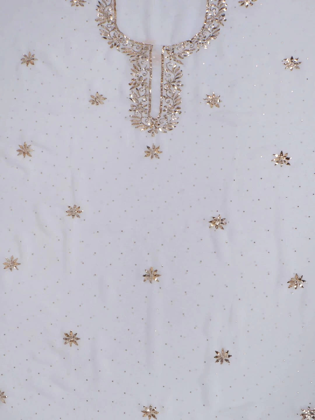 Ada Hand Embroidered White Georgette Lucknowi Chikankari Unstitched Kurta Dupatta Set with Muqaish Work 01A248615