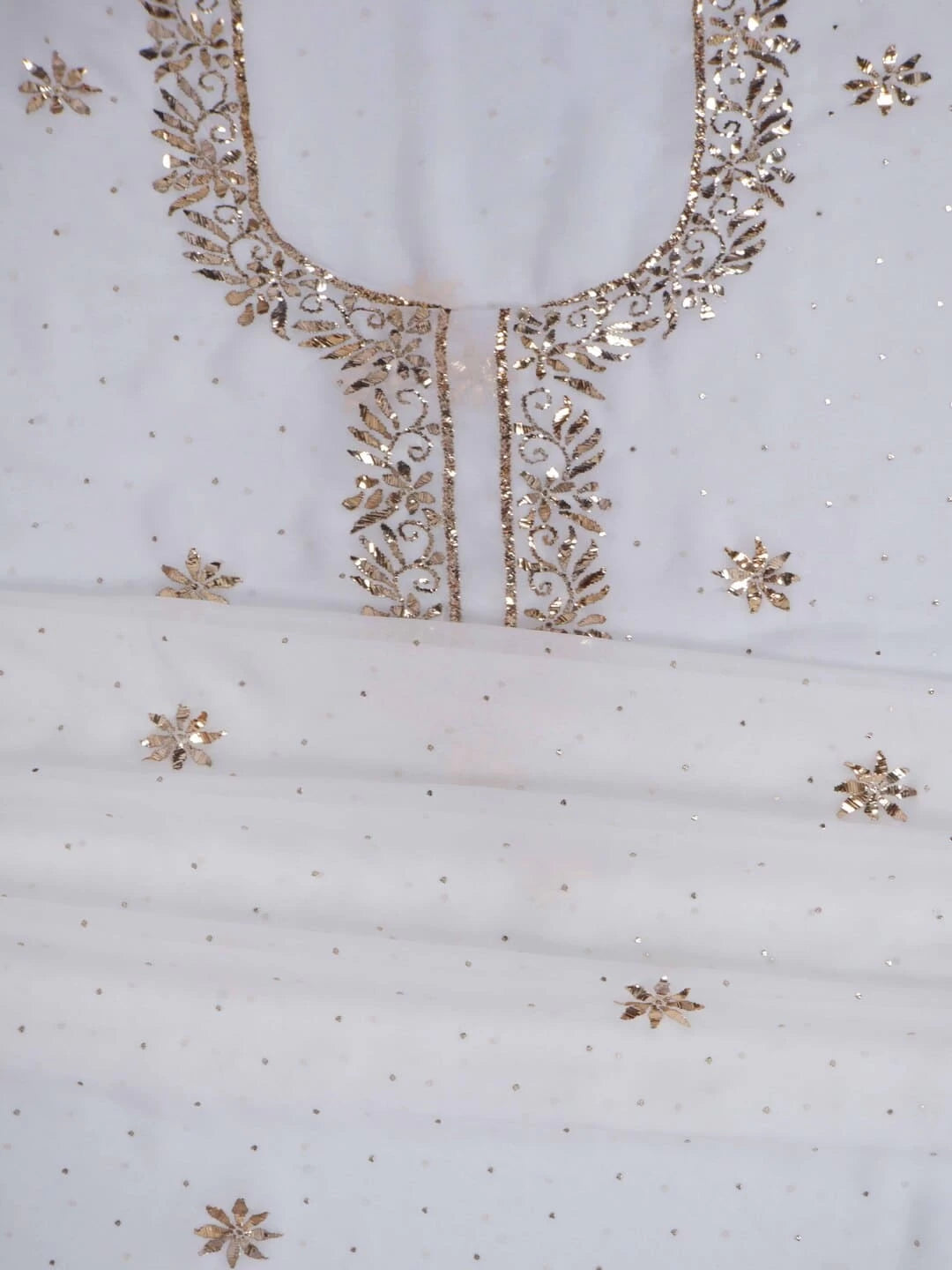 Ada Hand Embroidered White Georgette Lucknowi Chikankari Unstitched Kurta Dupatta Set with Muqaish Work 01A248615