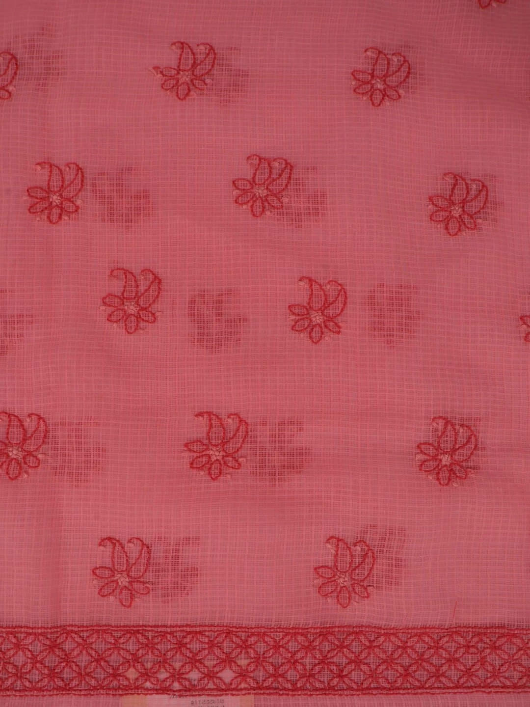 Ada Hand Embroidered Carrot Pink Kota Lucknowi Chikankari Unstitched Kurta Dupatta Set 01A222118
