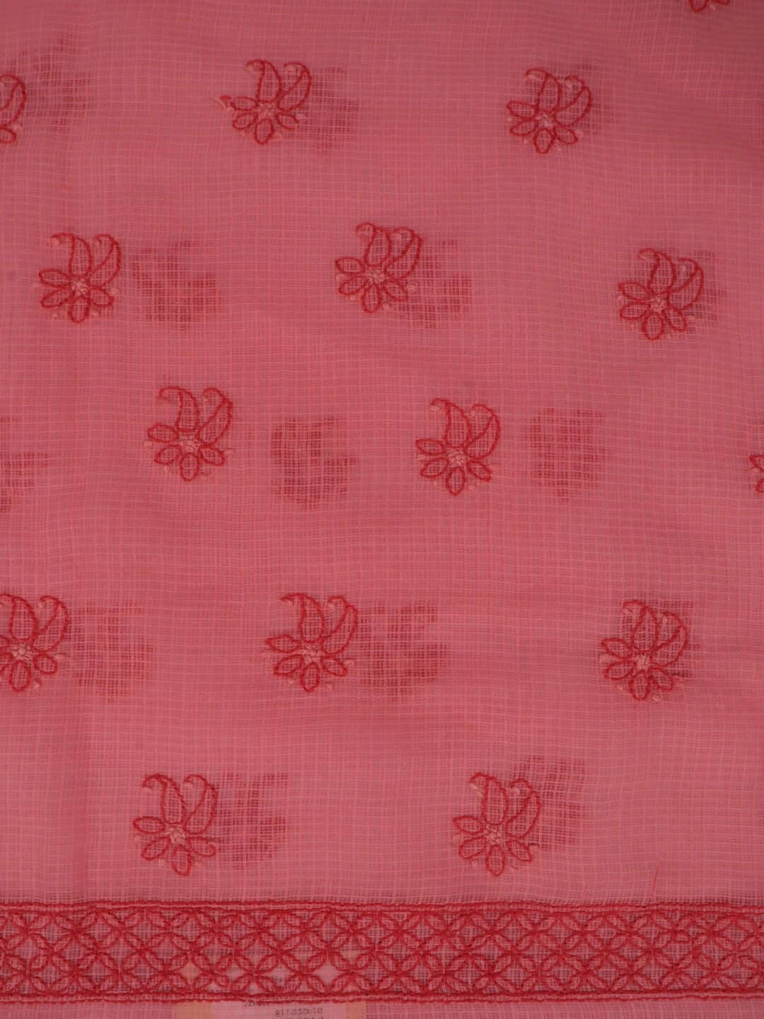 Ada Hand Embroidered Carrot Pink Kota Lucknowi Chikankari Unstitched Kurta Dupatta Set 01A222118
