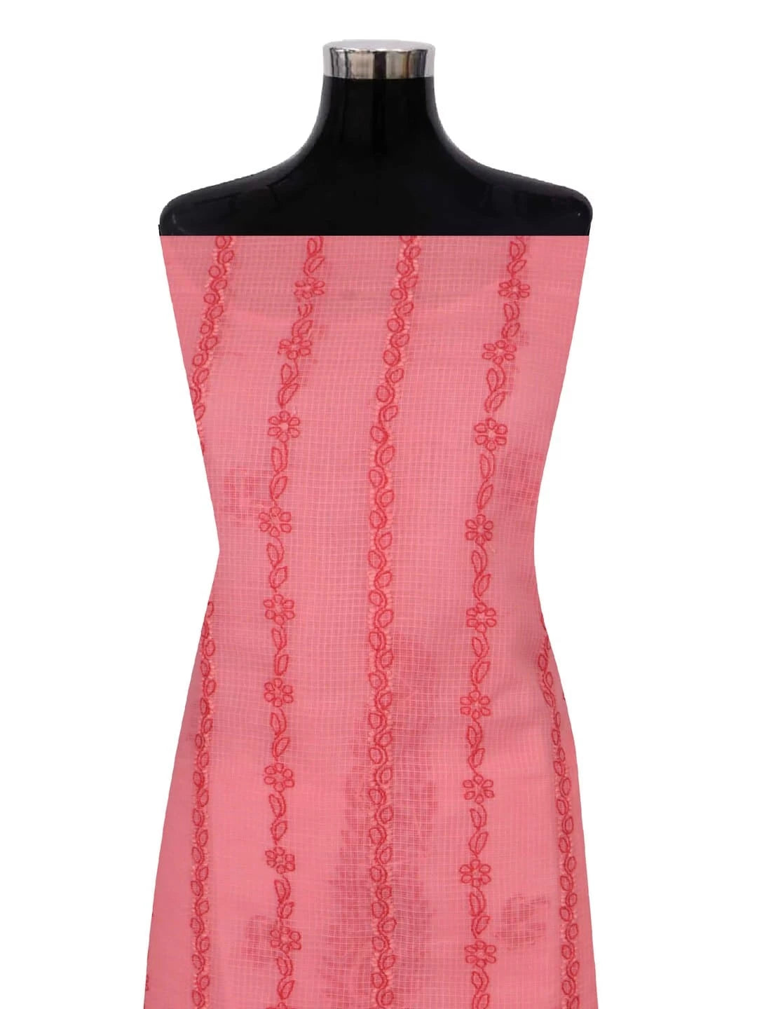 Ada Hand Embroidered Carrot Pink Kota Lucknowi Chikankari Unstitched Kurta Dupatta Set 01A222118
