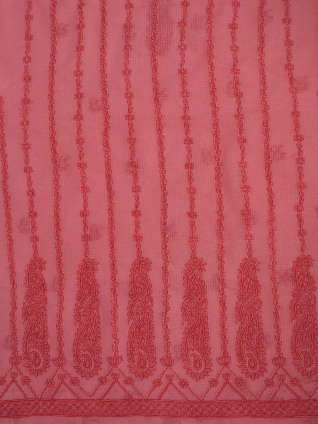 Ada Hand Embroidered Carrot Pink Kota Lucknowi Chikankari Unstitched Kurta Dupatta Set 01A222118