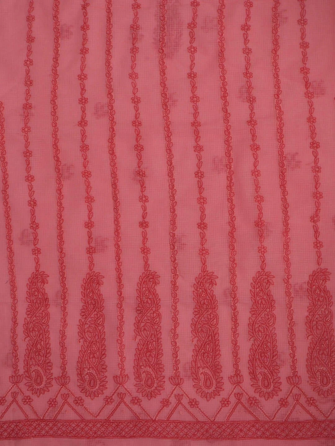 Ada Hand Embroidered Carrot Pink Kota Lucknowi Chikankari Unstitched Kurta Dupatta Set 01A222118