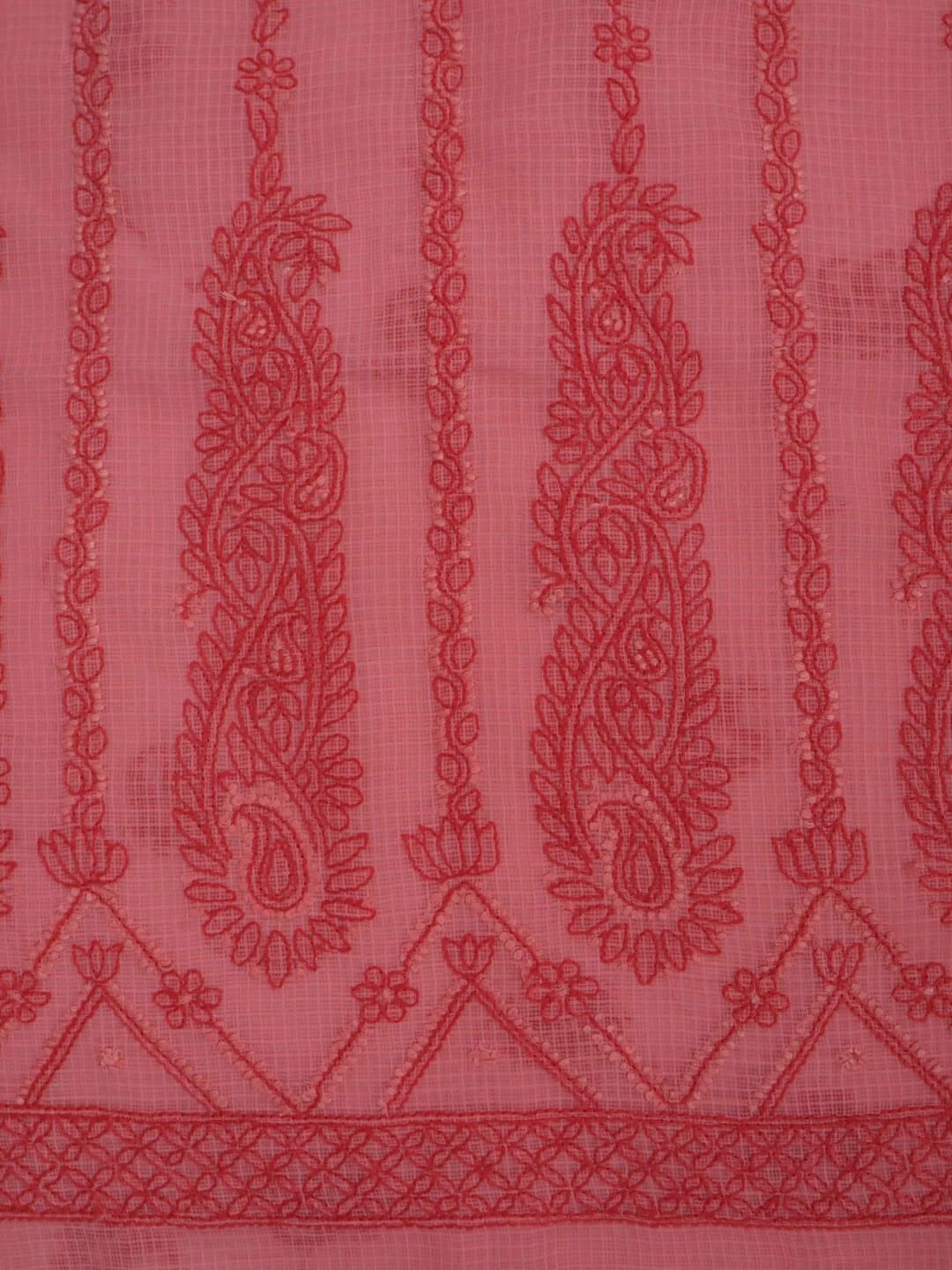 Ada Hand Embroidered Carrot Pink Kota Lucknowi Chikankari Unstitched Kurta Dupatta Set 01A222118