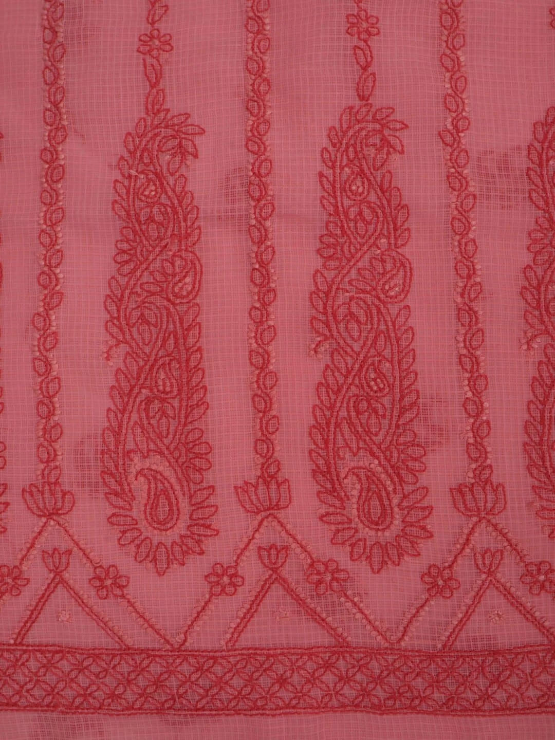 Ada Hand Embroidered Carrot Pink Kota Lucknowi Chikankari Unstitched Kurta Dupatta Set 01A222118