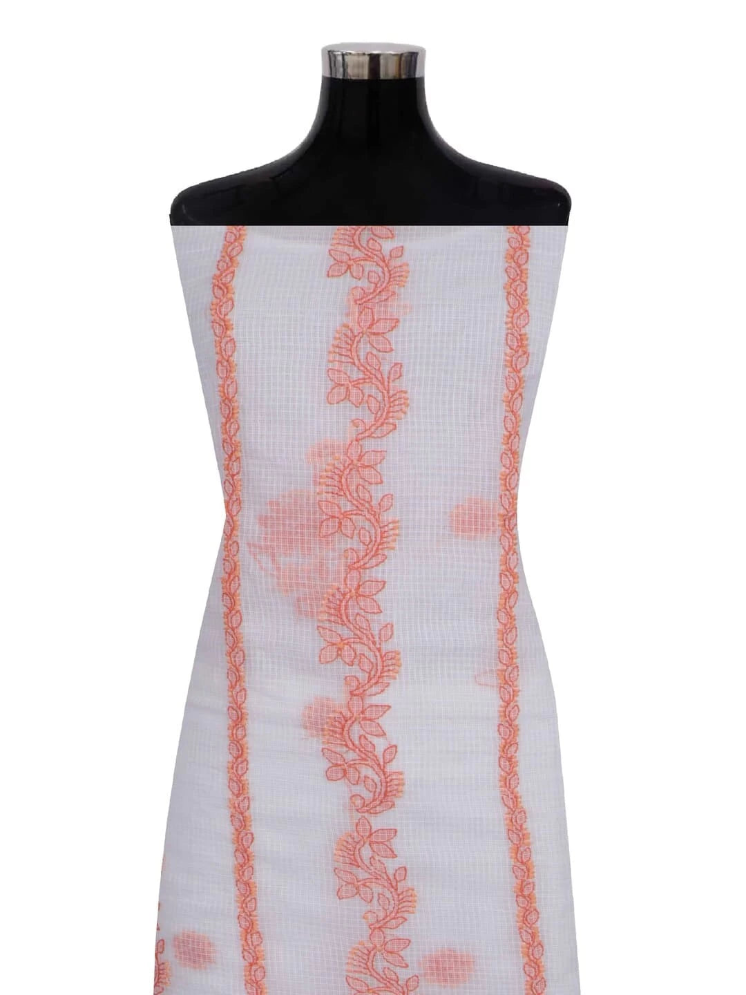 Ada Hand Embroidered White Kota Lucknowi Chikankari Unstitched Kurta Dupatta Set 01A222125