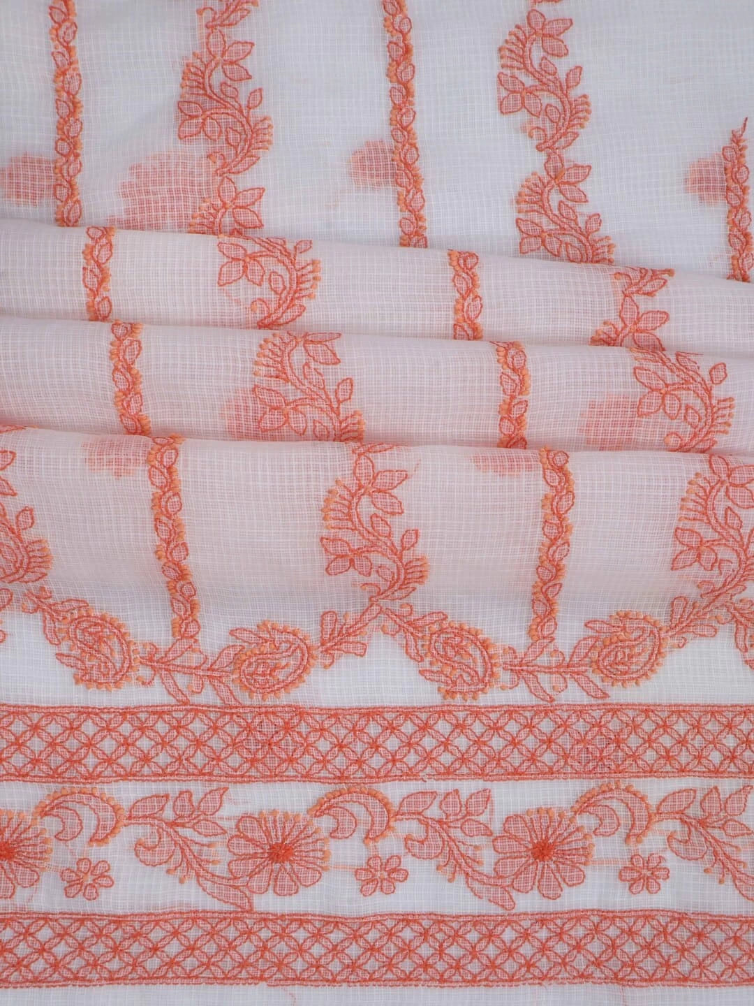 Ada Hand Embroidered White Kota Lucknowi Chikankari Unstitched Kurta Dupatta Set 01A222125