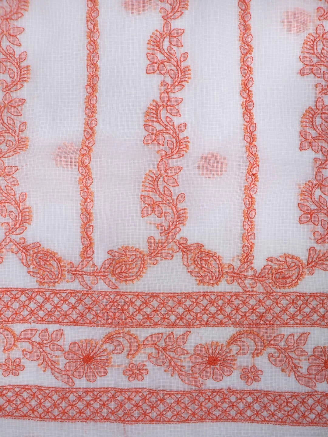 Ada Hand Embroidered White Kota Lucknowi Chikankari Unstitched Kurta Dupatta Set 01A222125