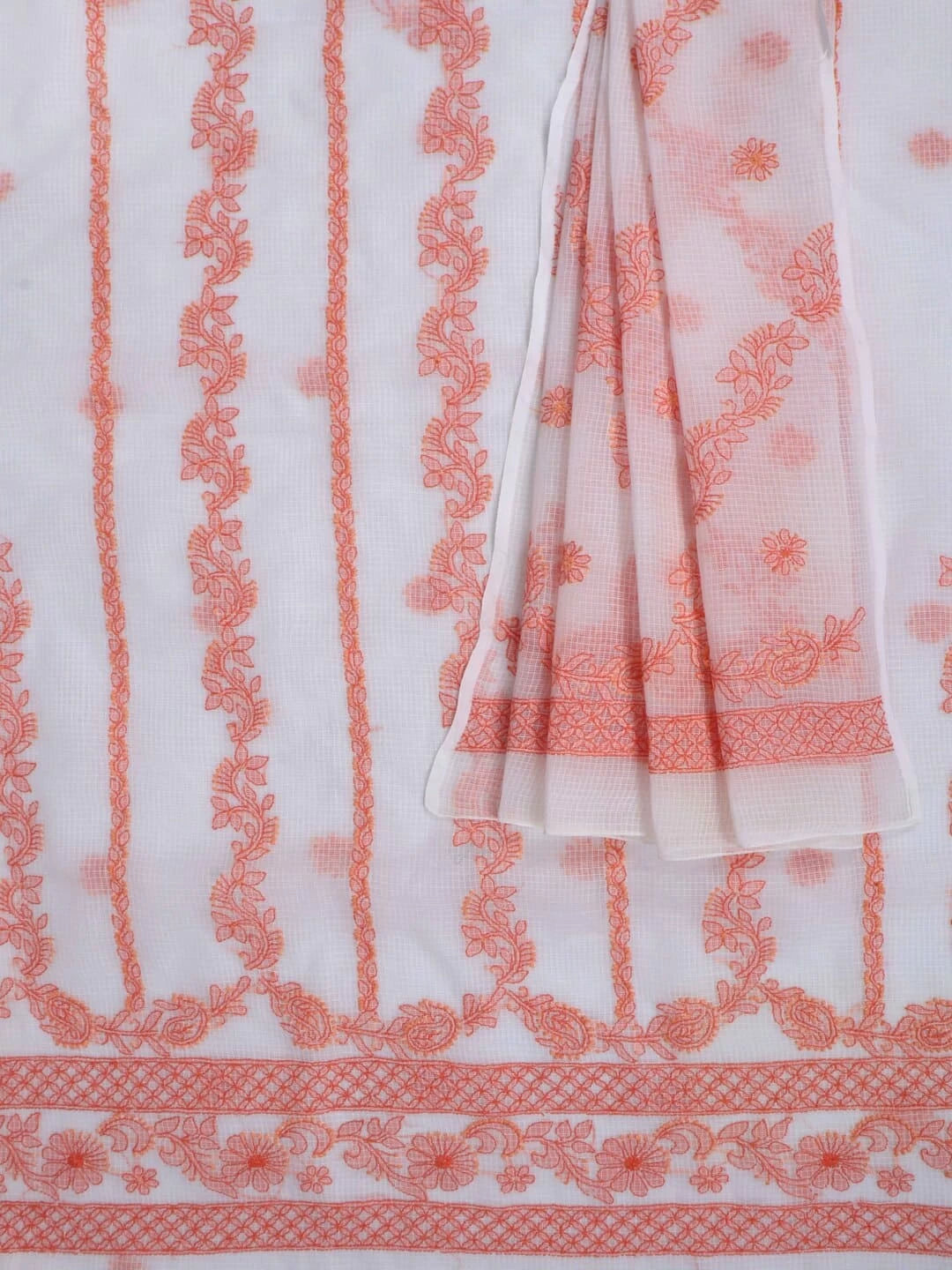 Ada Hand Embroidered White Kota Lucknowi Chikankari Unstitched Kurta Dupatta Set 01A222125