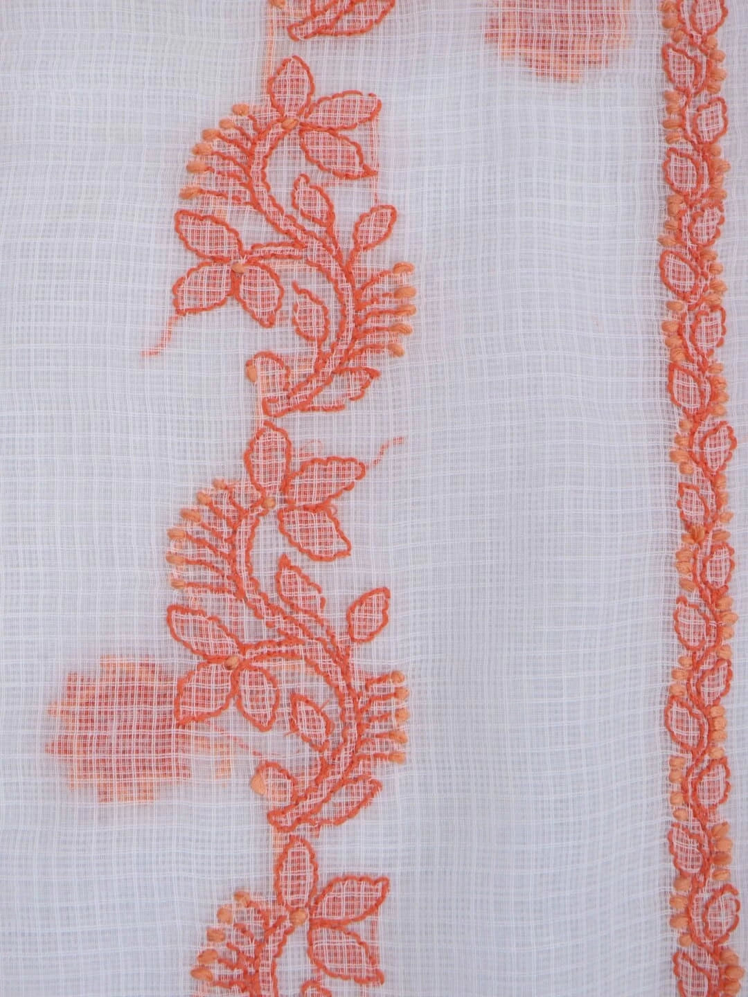 Ada Hand Embroidered White Kota Lucknowi Chikankari Unstitched Kurta Dupatta Set 01A222125