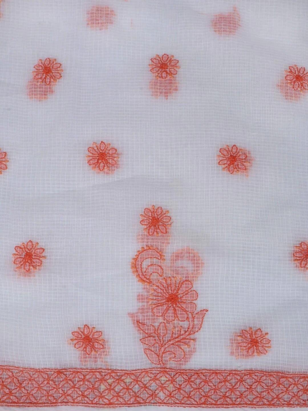 Ada Hand Embroidered White Kota Lucknowi Chikankari Unstitched Kurta Dupatta Set 01A222125