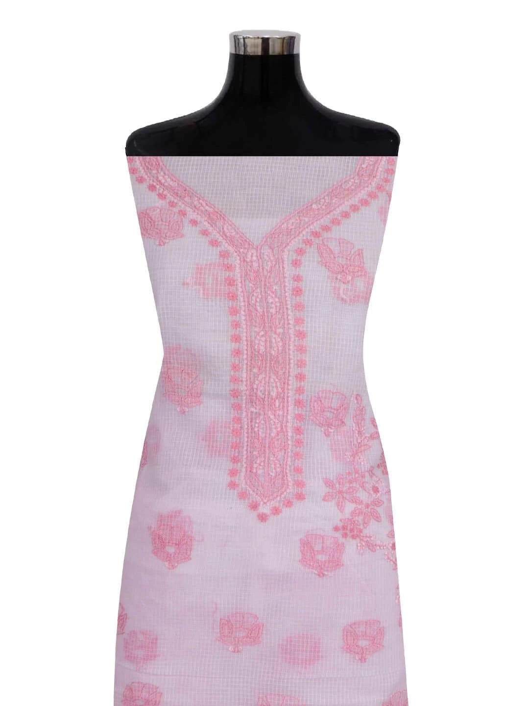 Ada Hand Embroidered Baby Pink Kota Lucknowi Chikankari Unstitched Kurta Dupatta Set A596933