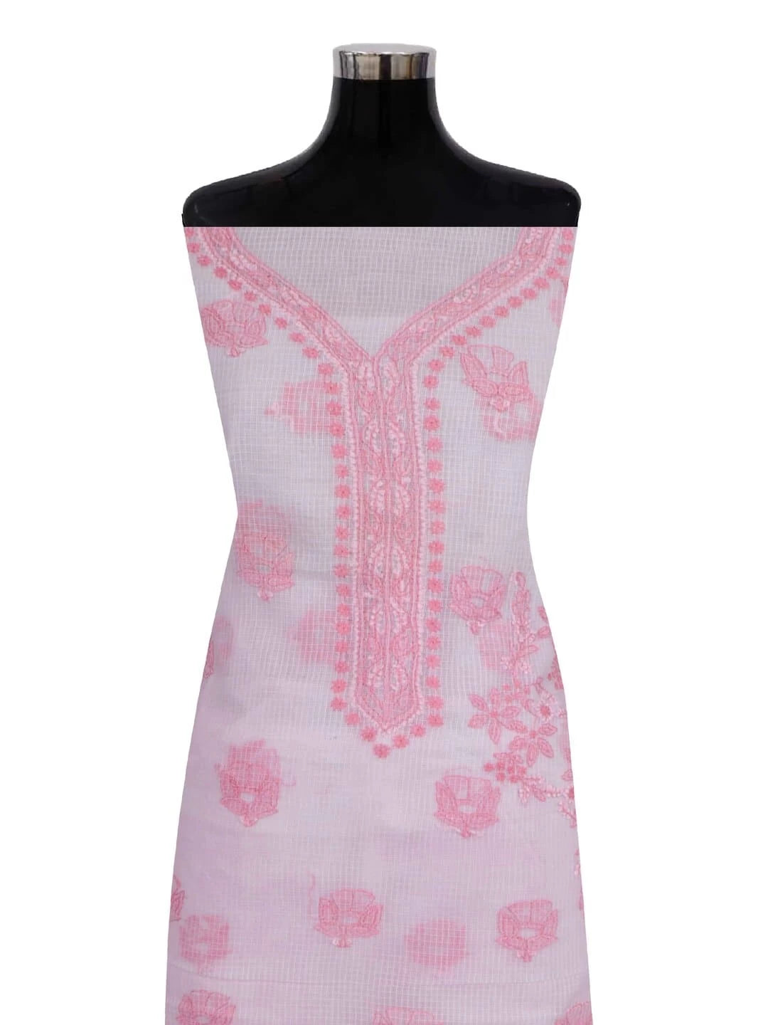 Ada Hand Embroidered Baby Pink Kota Lucknowi Chikankari Unstitched Kurta Dupatta Set A596933