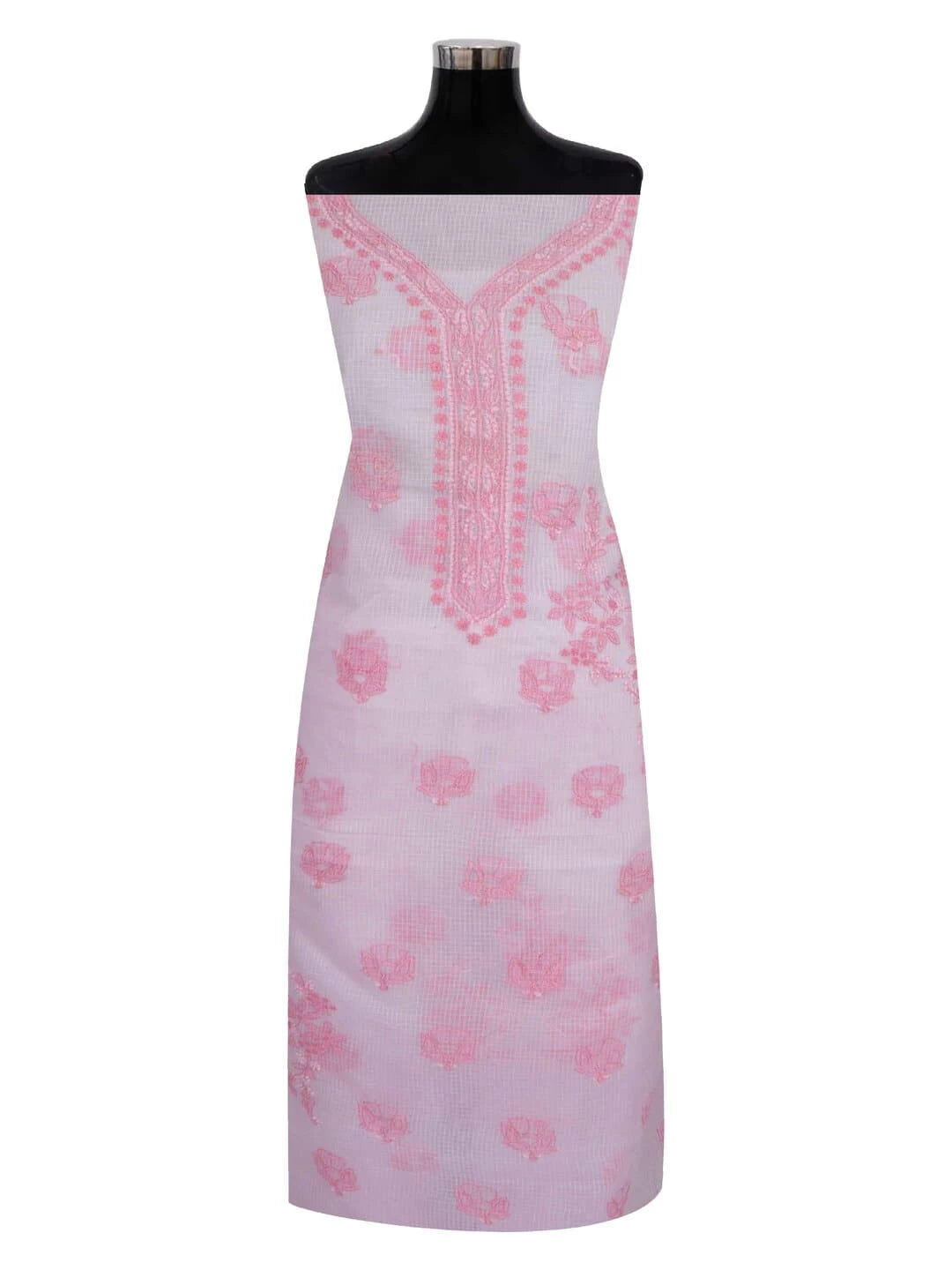 Ada Hand Embroidered Baby Pink Kota Lucknowi Chikankari Unstitched Kurta Dupatta Set A596933