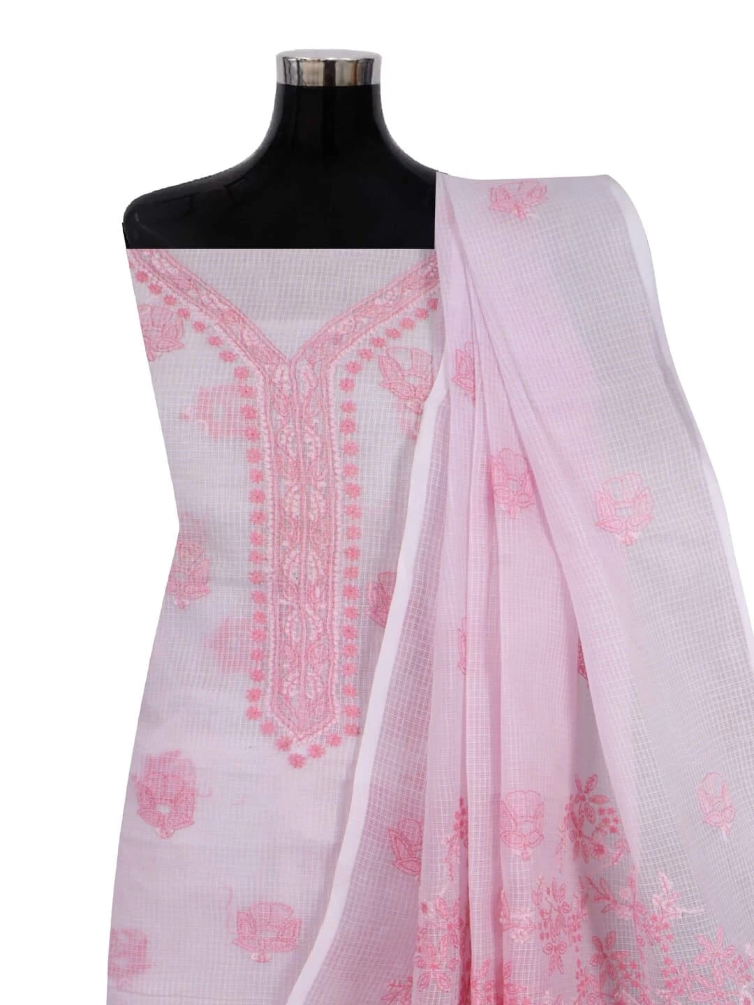 Ada Hand Embroidered Baby Pink Kota Lucknowi Chikankari Unstitched Kurta Dupatta Set A596933