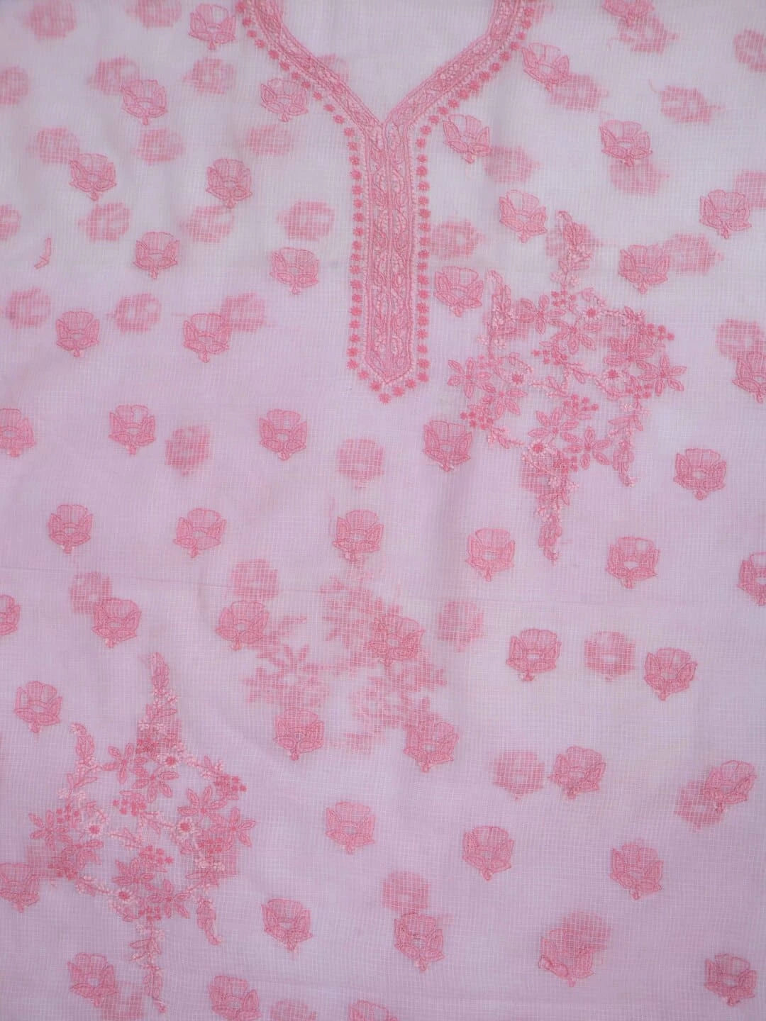 Ada Hand Embroidered Baby Pink Kota Lucknowi Chikankari Unstitched Kurta Dupatta Set A596933