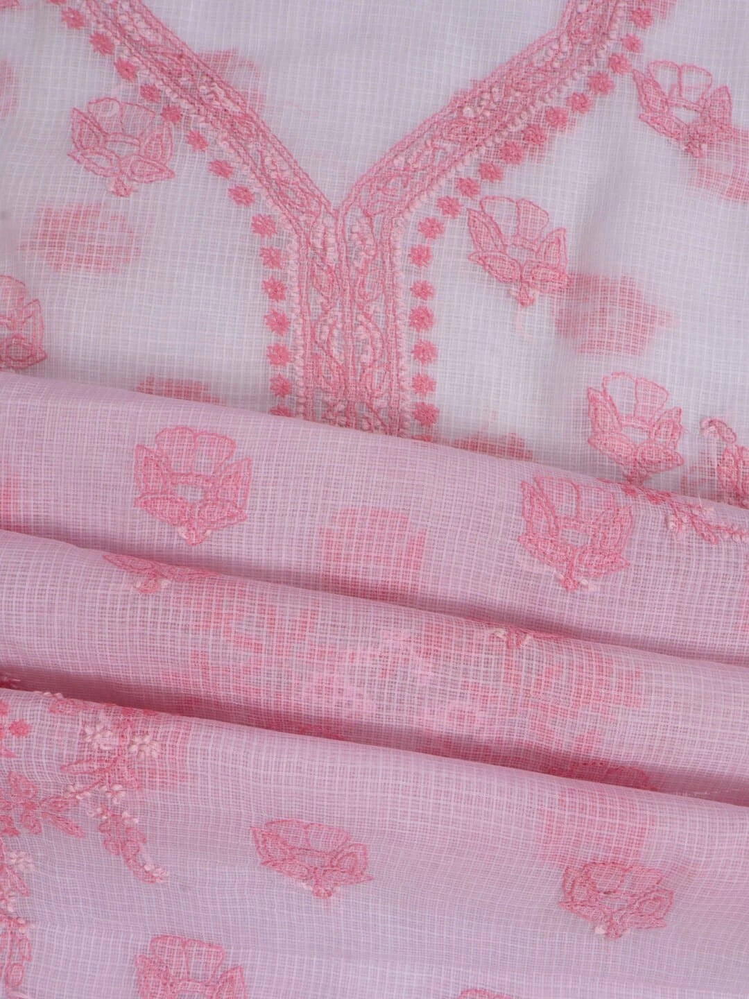 Ada Hand Embroidered Baby Pink Kota Lucknowi Chikankari Unstitched Kurta Dupatta Set A596933
