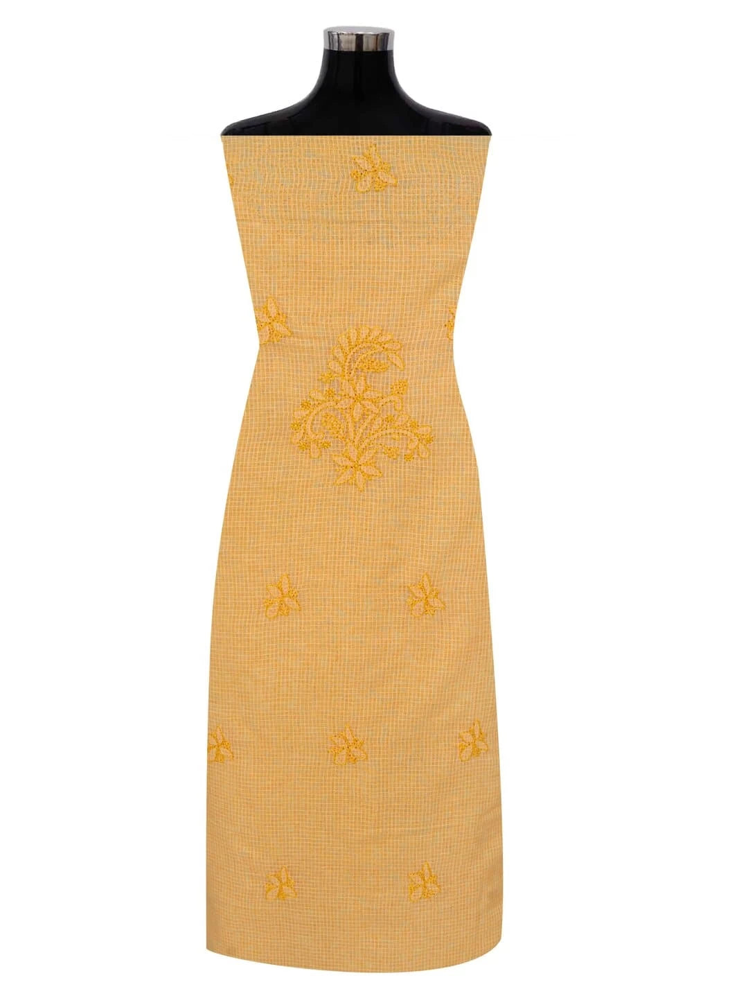 Ada Hand Embroidered Peach Orange Kota Lucknowi Chikankari Unstitched Kurta Dupatta Set 01A211009