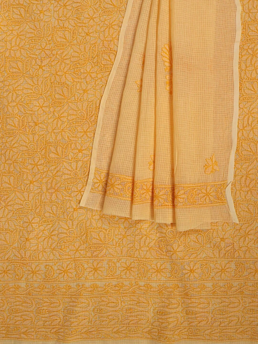 Ada Hand Embroidered Peach Orange Kota Lucknowi Chikankari Unstitched Kurta Dupatta Set 01A211009