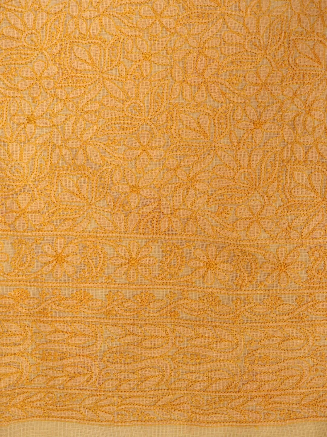Ada Hand Embroidered Peach Orange Kota Lucknowi Chikankari Unstitched Kurta Dupatta Set 01A211009