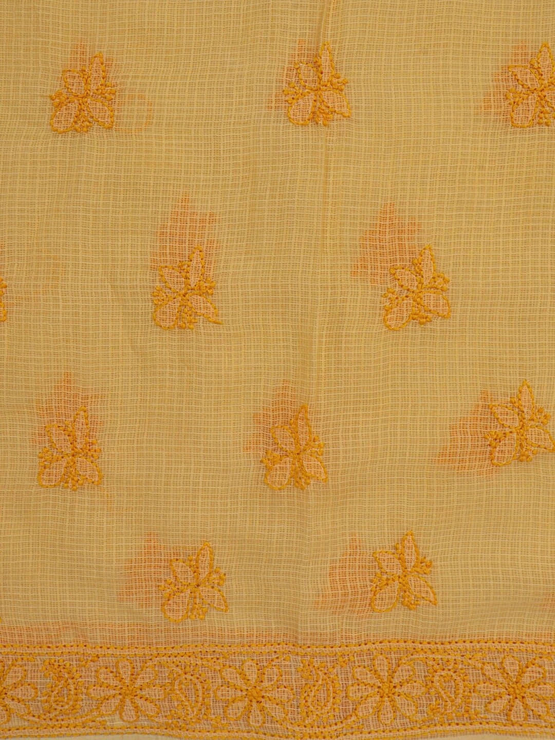 Ada Hand Embroidered Peach Orange Kota Lucknowi Chikankari Unstitched Kurta Dupatta Set 01A211009