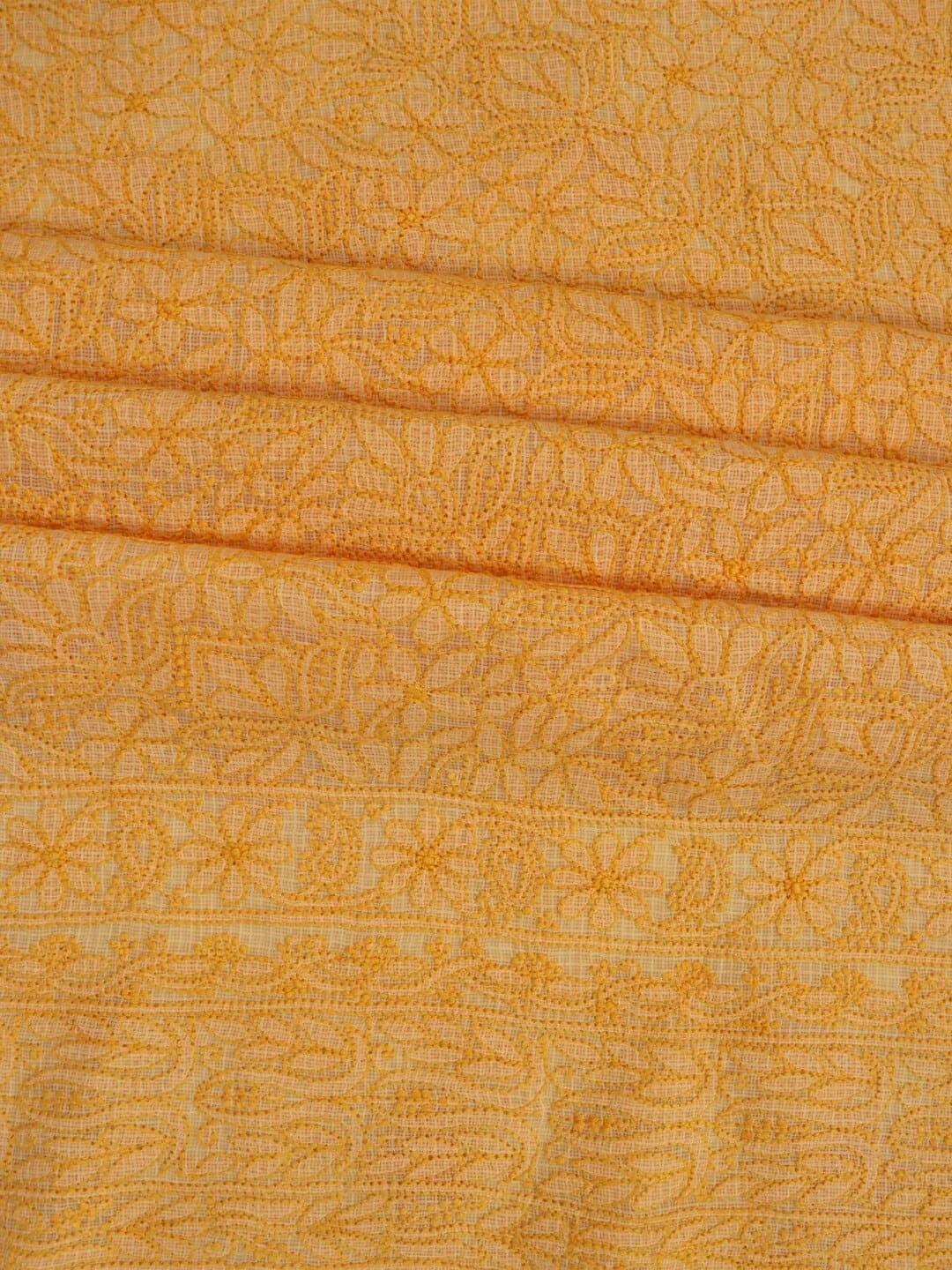 Ada Hand Embroidered Peach Orange Kota Lucknowi Chikankari Unstitched Kurta Dupatta Set 01A211009
