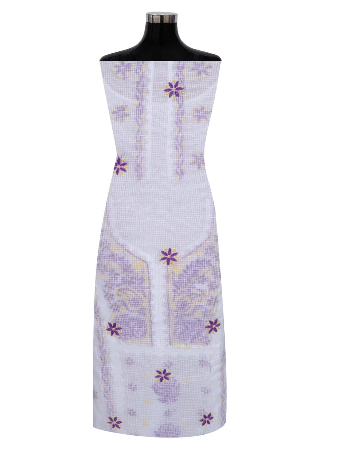 Ada Hand Embroidered White Kota Lucknowi Chikankari Unstitched Kurta Dupatta Set 01A213742