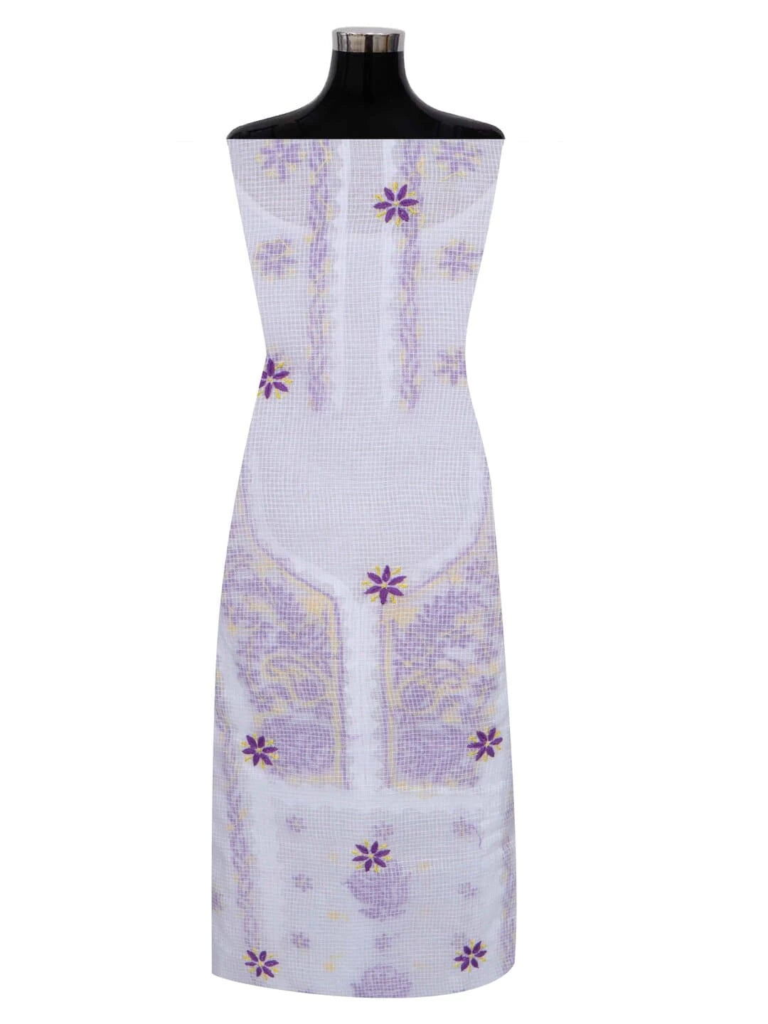 Ada Hand Embroidered White Kota Lucknowi Chikankari Unstitched Kurta Dupatta Set 01A213742