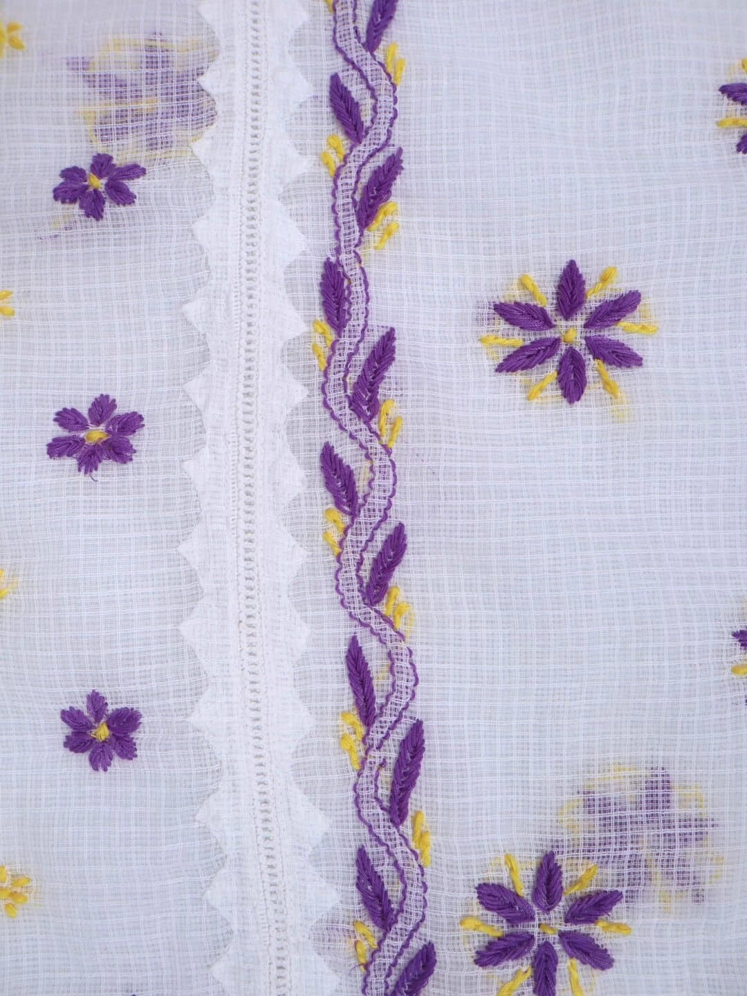 Ada Hand Embroidered White Kota Lucknowi Chikankari Unstitched Kurta Dupatta Set 01A213742