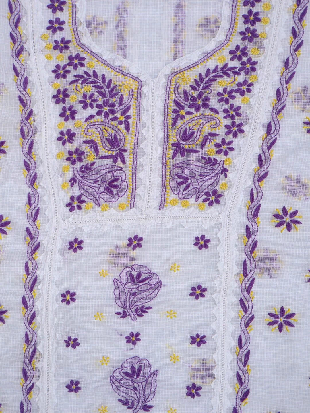 Ada Hand Embroidered White Kota Lucknowi Chikankari Unstitched Kurta Dupatta Set 01A213742