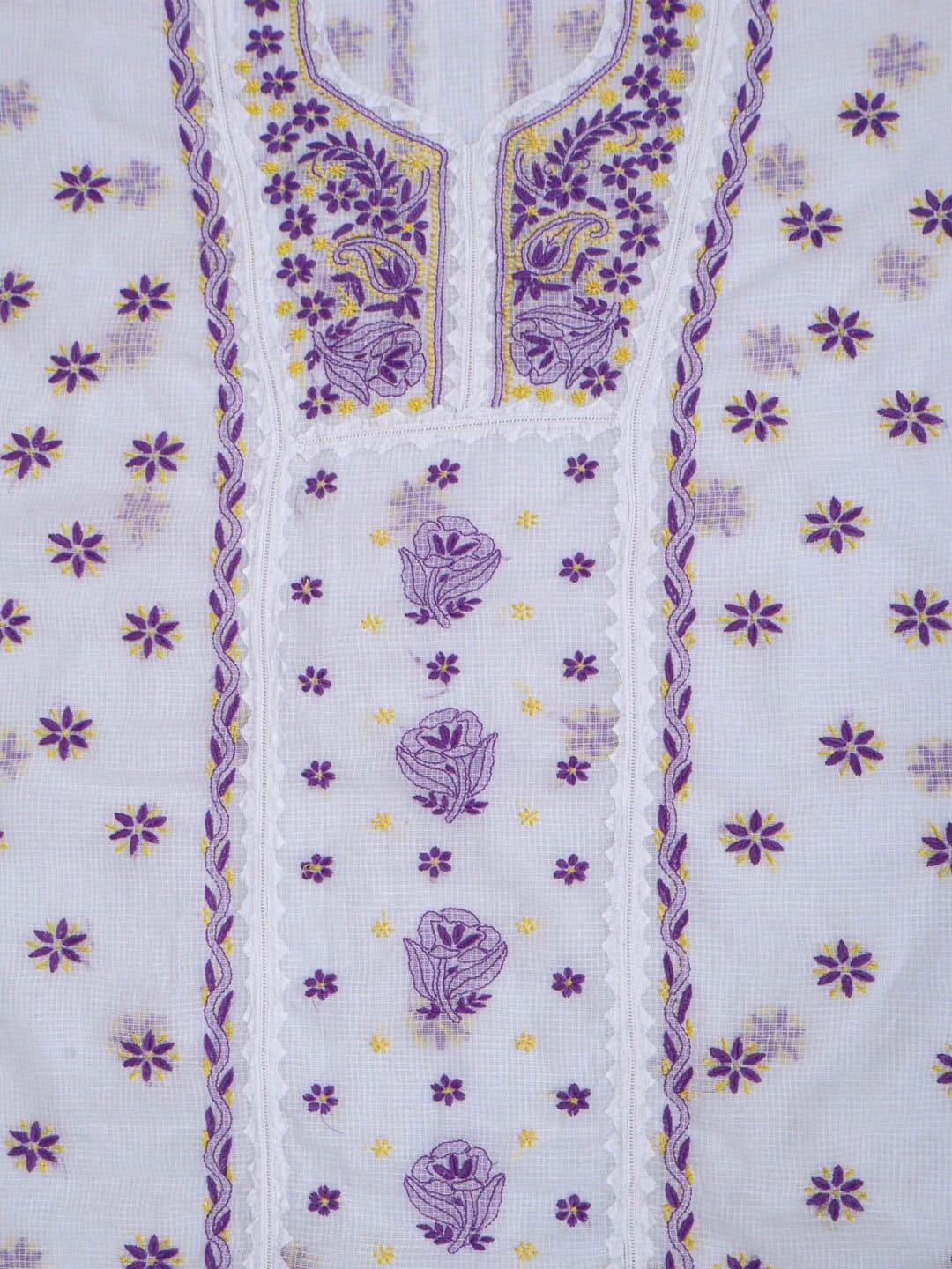 Ada Hand Embroidered White Kota Lucknowi Chikankari Unstitched Kurta Dupatta Set 01A213742