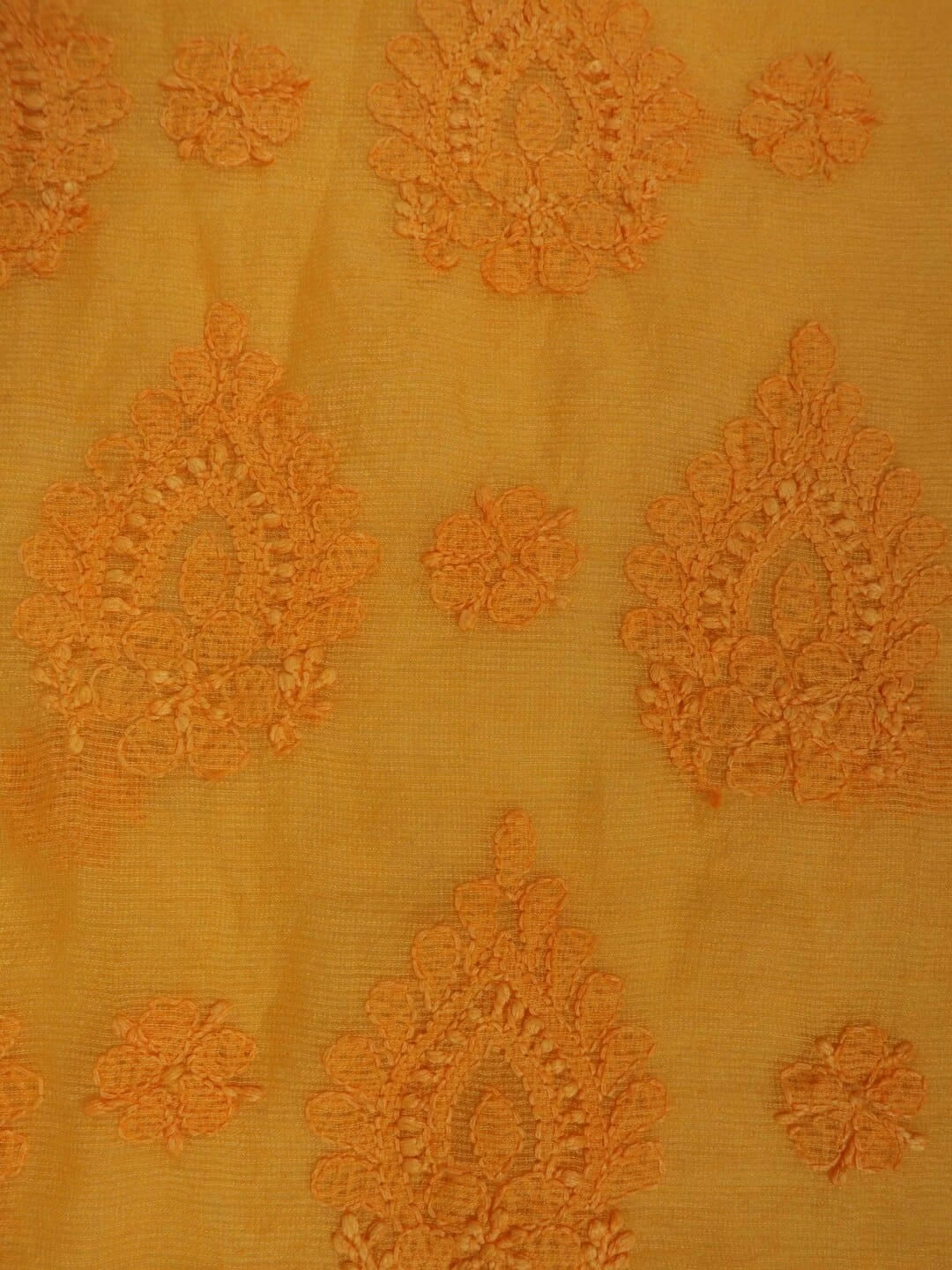Ada Hand Embroidered Mustard Super Net Lucknowi Chikankari Unstitched Kurta Dupatta Set 01A261731