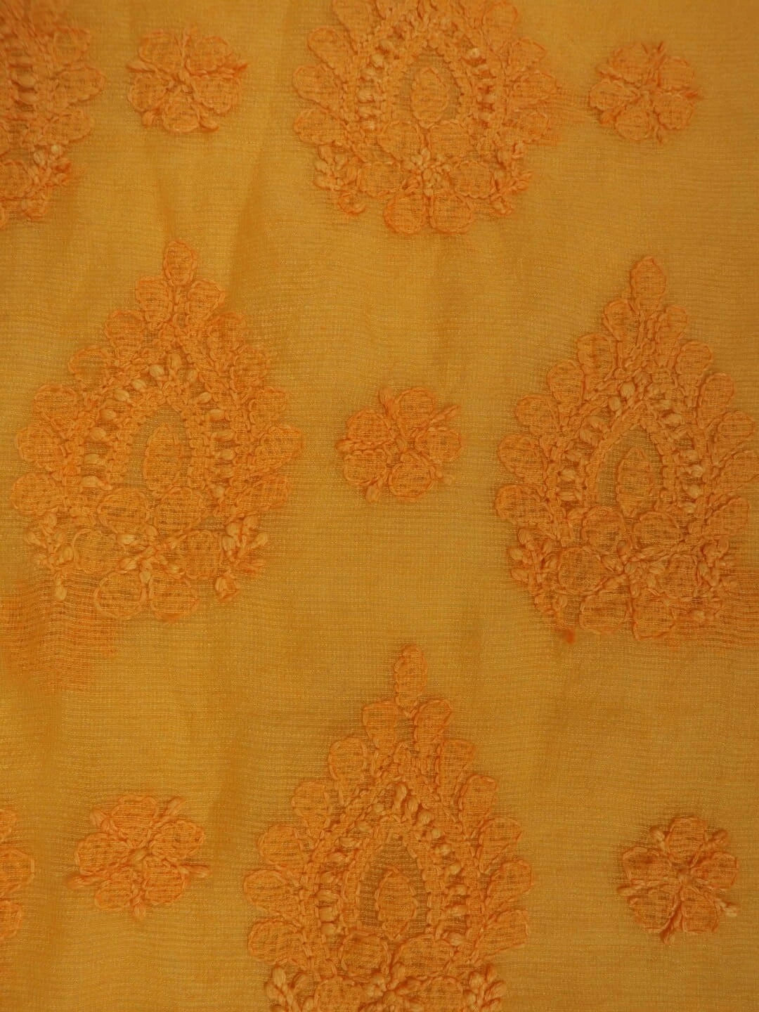 Ada Hand Embroidered Mustard Super Net Lucknowi Chikankari Unstitched Kurta Dupatta Set 01A261731