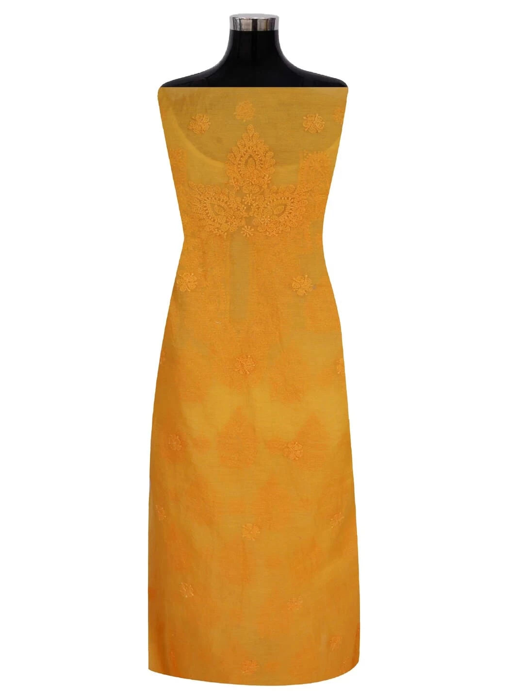 Ada Hand Embroidered Mustard Super Net Lucknowi Chikankari Unstitched Kurta Dupatta Set 01A261731