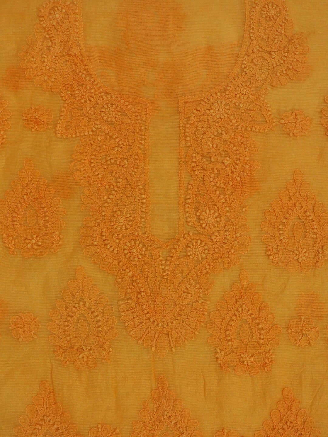 Ada Hand Embroidered Mustard Super Net Lucknowi Chikankari Unstitched Kurta Dupatta Set 01A261731