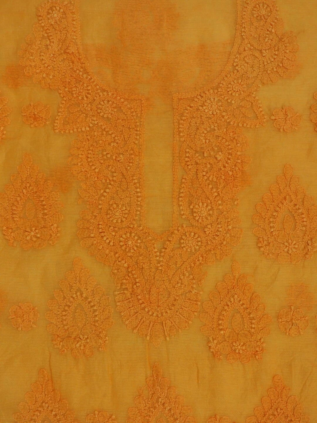 Ada Hand Embroidered Mustard Super Net Lucknowi Chikankari Unstitched Kurta Dupatta Set 01A261731