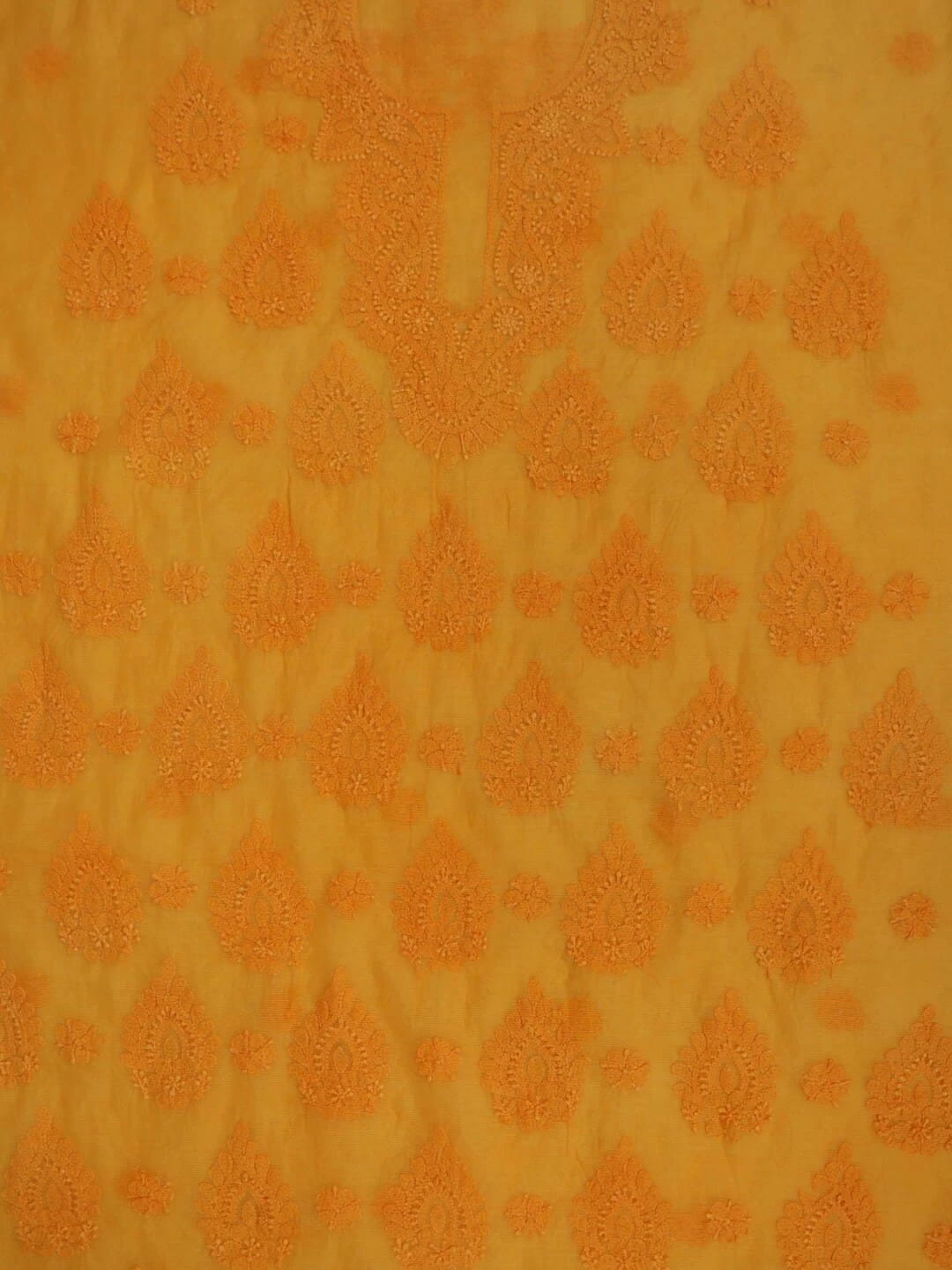 Ada Hand Embroidered Mustard Super Net Lucknowi Chikankari Unstitched Kurta Dupatta Set 01A261731