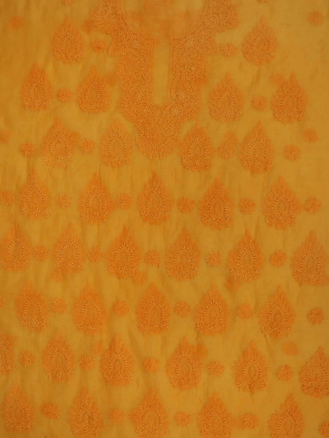 Ada Hand Embroidered Mustard Super Net Lucknowi Chikankari Unstitched Kurta Dupatta Set 01A261731