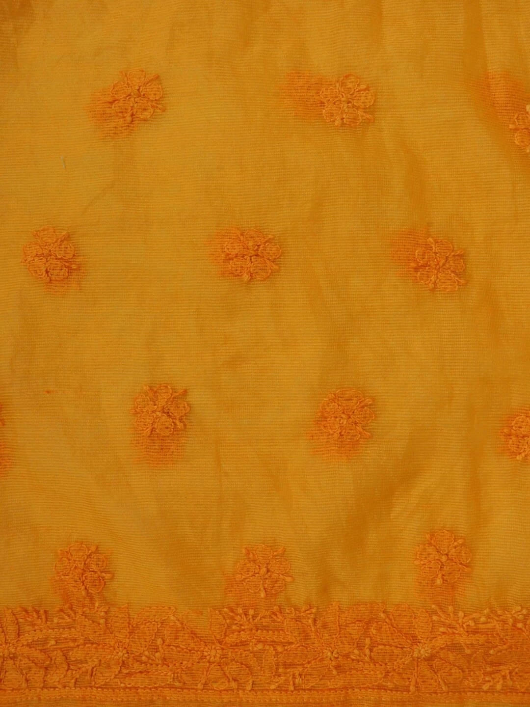 Ada Hand Embroidered Mustard Super Net Lucknowi Chikankari Unstitched Kurta Dupatta Set 01A261731