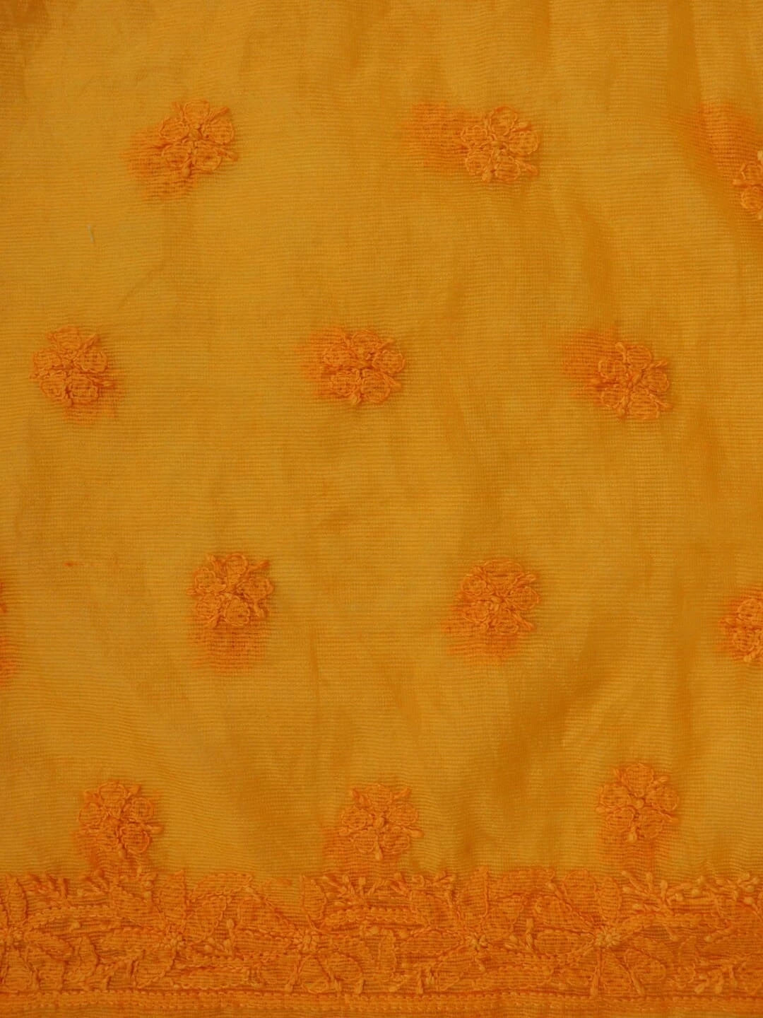 Ada Hand Embroidered Mustard Super Net Lucknowi Chikankari Unstitched Kurta Dupatta Set 01A261731