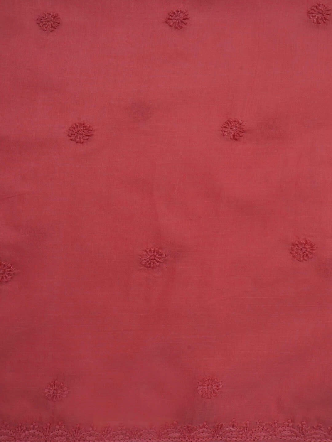 Ada Hand Embroidered Carrot Pink Chanderi Lucknowi Chikankari Unstitched Kurta Dupatta Set 01A237350
