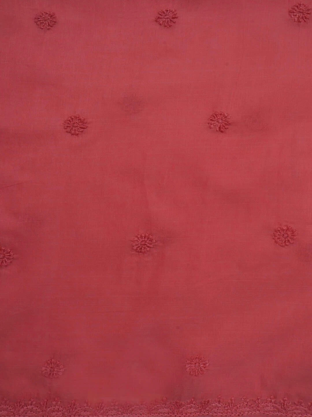 Ada Hand Embroidered Carrot Pink Chanderi Lucknowi Chikankari Unstitched Kurta Dupatta Set 01A237350