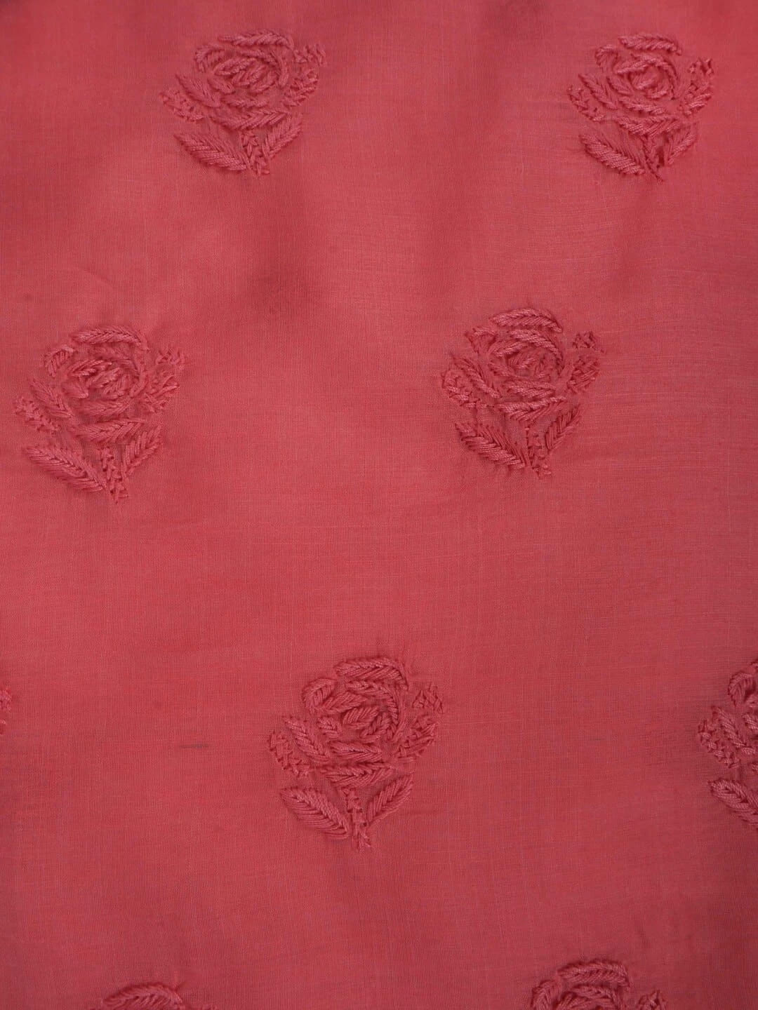 Ada Hand Embroidered Carrot Pink Chanderi Lucknowi Chikankari Unstitched Kurta Dupatta Set 01A237350