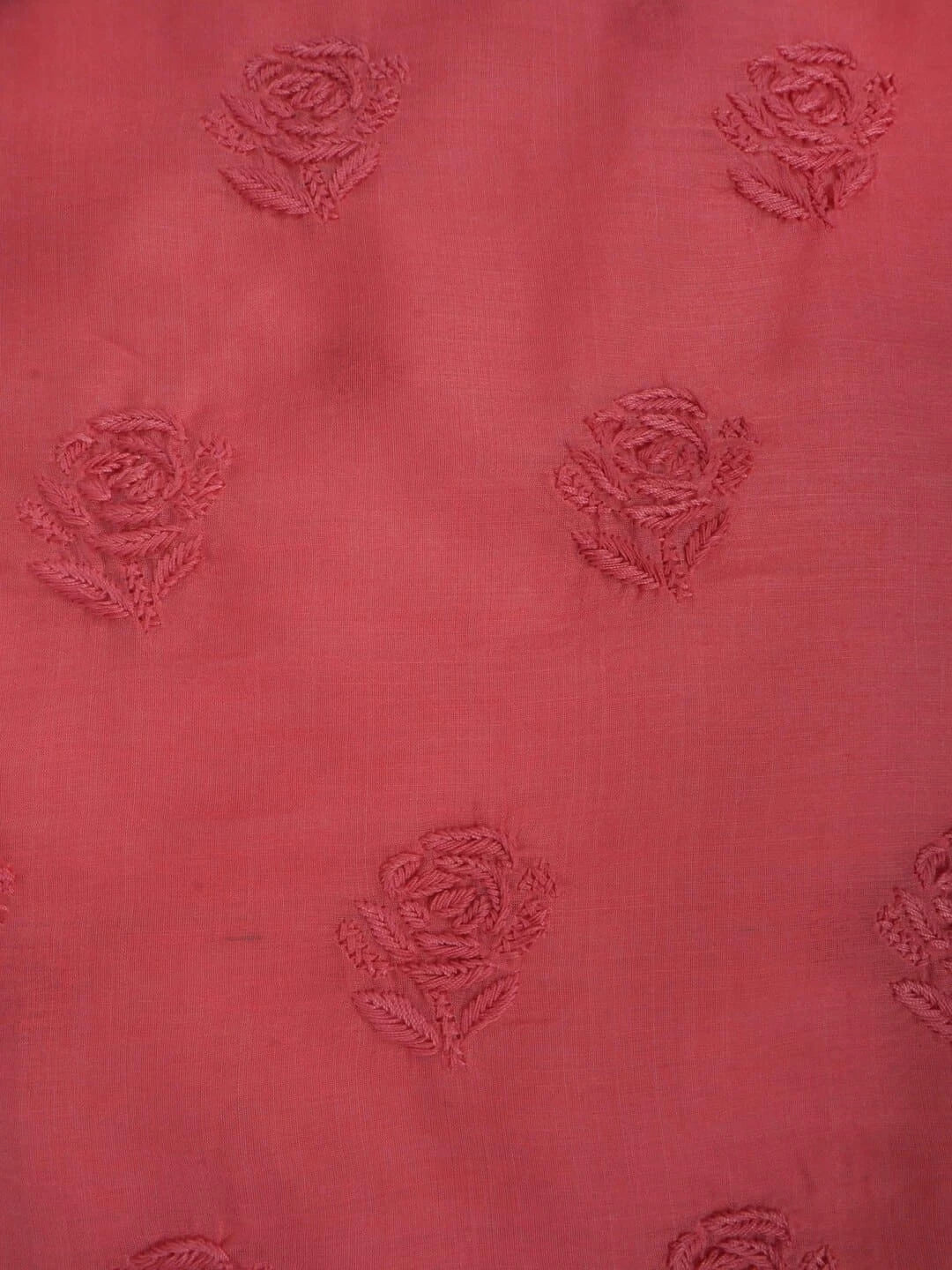 Ada Hand Embroidered Carrot Pink Chanderi Lucknowi Chikankari Unstitched Kurta Dupatta Set 01A237350