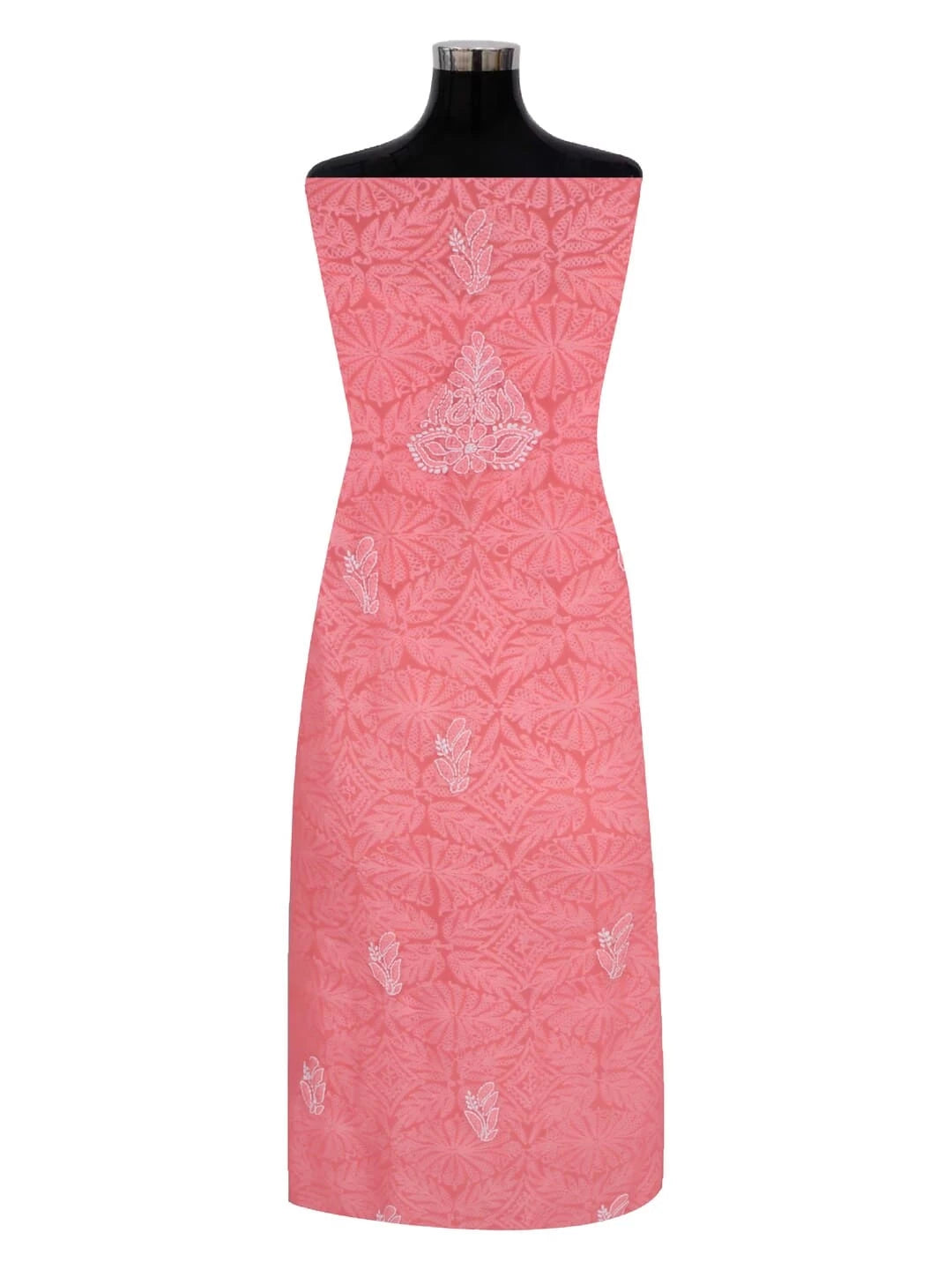 Ada Hand Embroidered Carrot Pink Georgette Lucknowi Chikankari Unstitched Kurta Dupatta Set With Parsi Work 01A257002